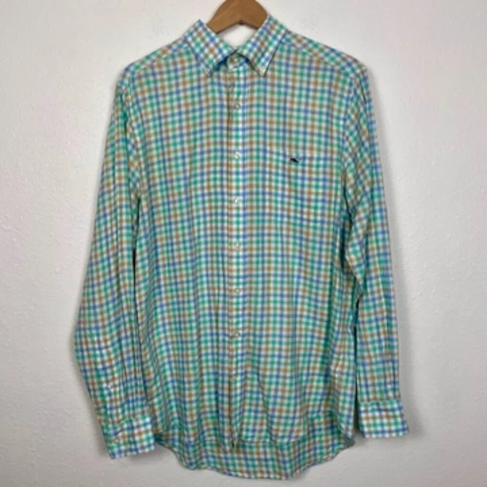 Banana Republic and Vineyard Vines Men's Button Down Plaid Slim Fit Bundle Sz: M